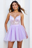 Lilac Sequined Corset A Line Homecoming Dress