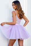 Lilac Sequined Corset A Line Homecoming Dress