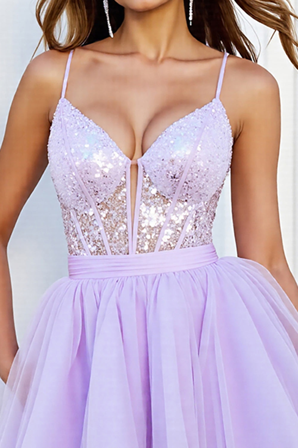 Lilac Sequined Corset A Line Homecoming Dress
