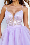 Lilac Sequined Corset A Line Homecoming Dress