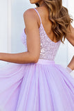 Lilac Sequined Corset A Line Homecoming Dress