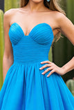 Blue Strapless Ruched Short Homecoming Dress