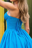 Blue Strapless Ruched Short Homecoming Dress