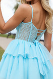 Corset Blue A Line Homecoming Dress with Appliques