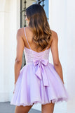 Lilac Corset Spaghetti Straps A Line Homecoming Dress with Sequins