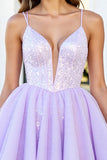 Lilac Corset Spaghetti Straps A Line Homecoming Dress with Sequins