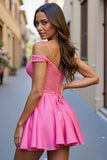 Off The Shoulder Corset Pink Homecoming Dress with Beading