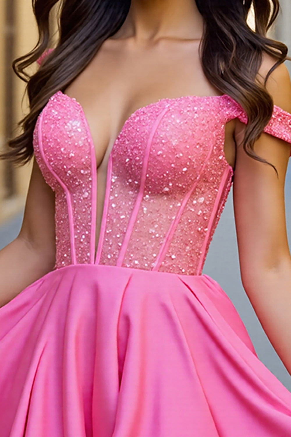 Off The Shoulder Corset Pink Homecoming Dress with Beading