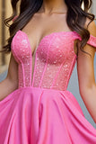 Off The Shoulder Corset Pink Homecoming Dress with Beading