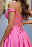 Off The Shoulder Corset Pink Homecoming Dress with Beading