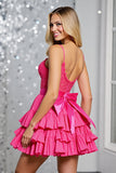 Fuchsia Corset Tiered A Line Homecoming Dress with Appliques