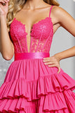 Fuchsia Corset Tiered A Line Homecoming Dress with Appliques