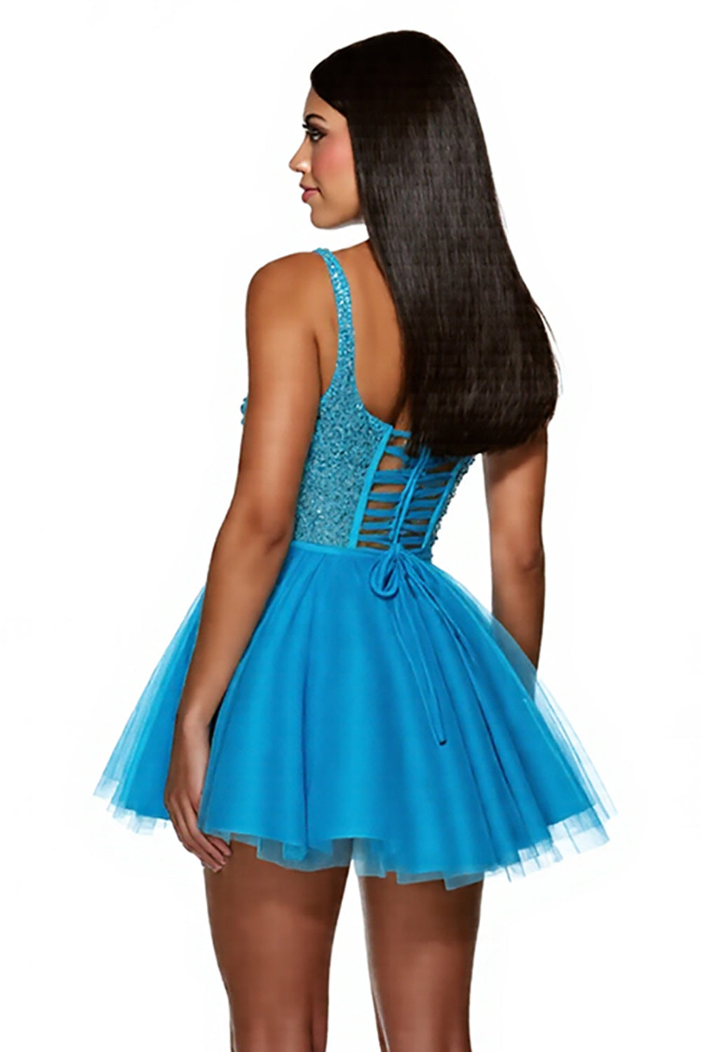 One Shoulder Blue A Line Sequin Homecoming Dress