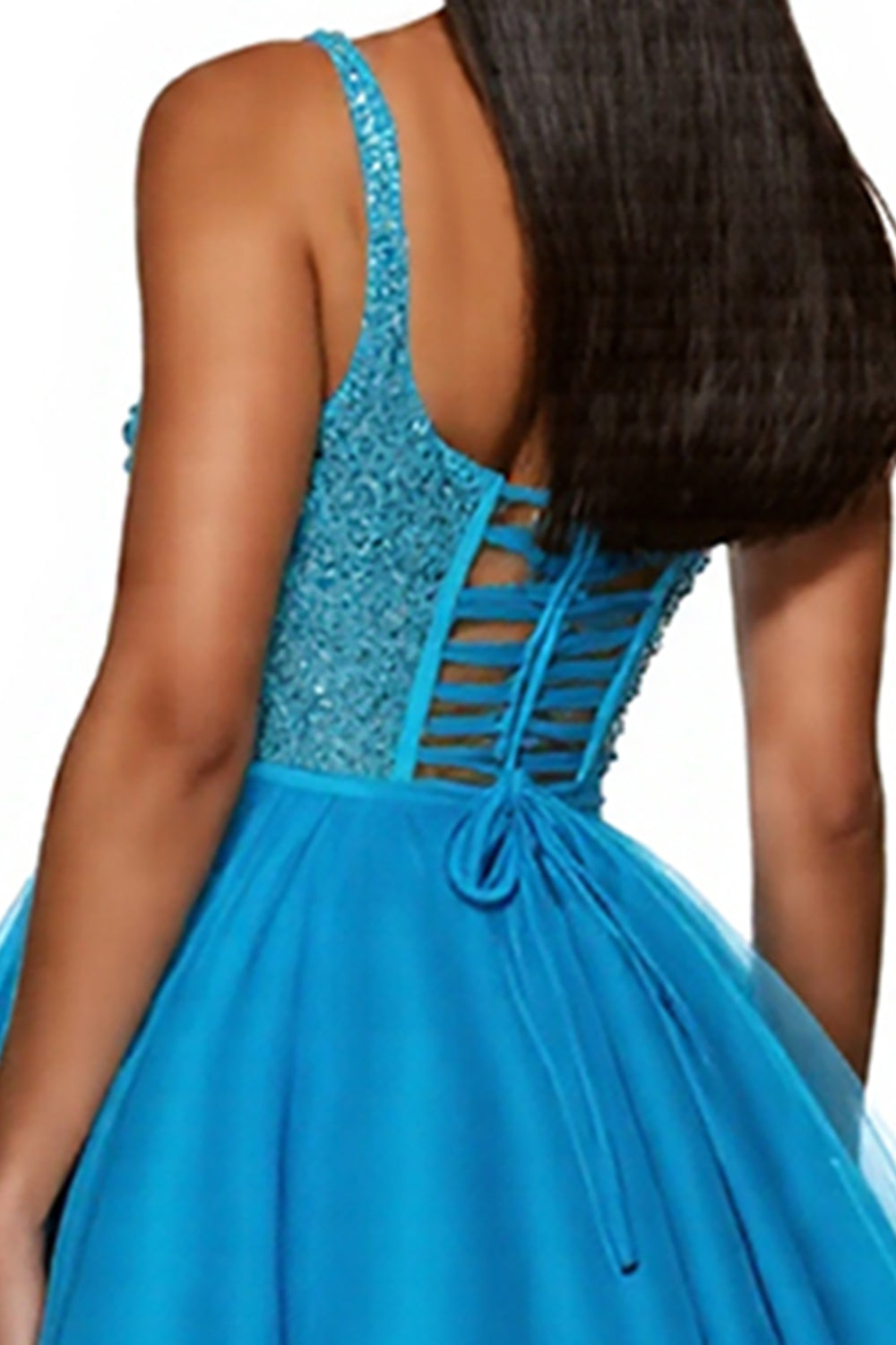 One Shoulder Blue A Line Sequin Homecoming Dress