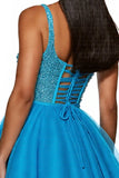 One Shoulder Blue A Line Sequin Homecoming Dress