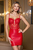 Red Corset Short Homecoming Dress with Appliques