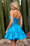 Strapless Blue Ruched A Line Homecoming Dress