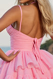 Pink Halter A Line Homecoming Dress with Hollow Out