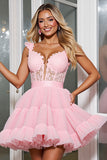 Corset Pink A Line Homecoming Dress with Appliques