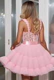 Corset Pink A Line Homecoming Dress with Appliques