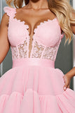 Corset Pink A Line Homecoming Dress with Appliques