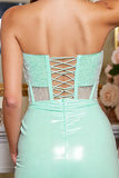 Strapless Green Bodycon Homecoming Dress with Slit