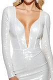 Sparkly White Long Sleeve Homecoming Dress with Sequins
