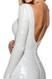 Sparkly White Long Sleeve Homecoming Dress with Sequins