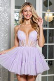 Lilac Corset A Line Homecoming Dress with Appliques
