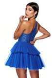 Corset One Shoulder Royal Blue Beaded Homecoming Dress