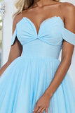 Off The Shoulder Blue A Line Short Homecoming Dress