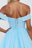 Off The Shoulder Blue A Line Short Homecoming Dress