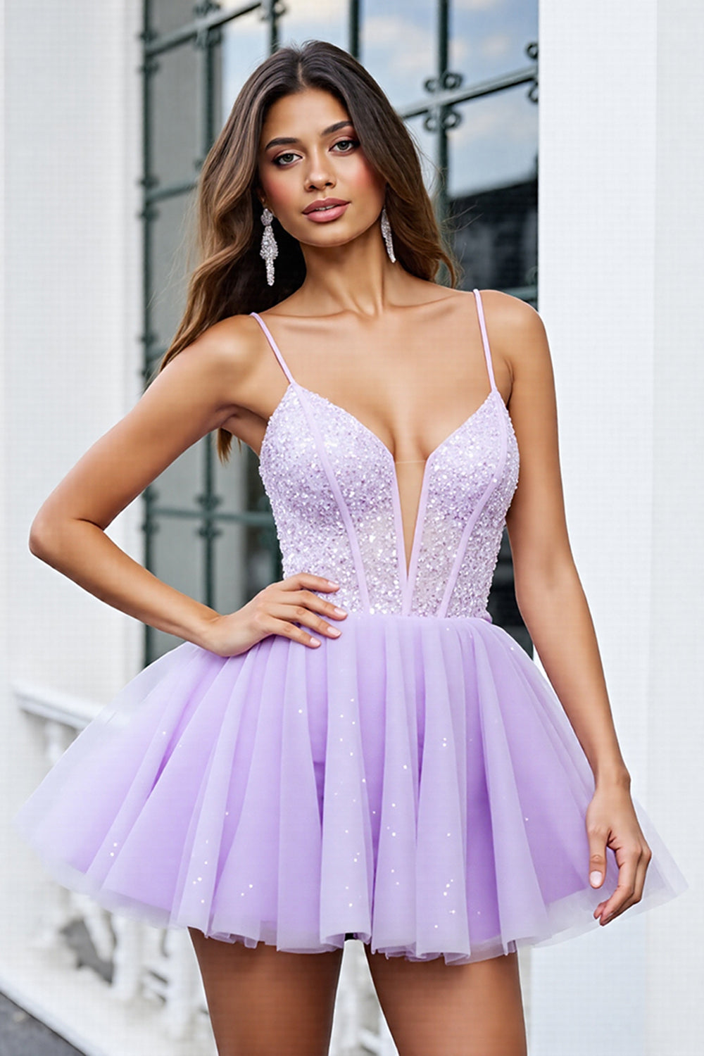 Lilac A Line Homecoming Dress with Sequins