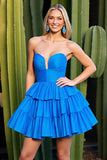 Strapless Blue A Line Short Homecoming Dress