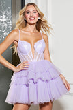 Lilac Corset Tiered Homecoming Dress with Appliques