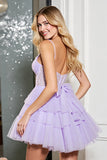 Lilac Corset Tiered Homecoming Dress with Appliques