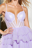 Lilac Corset Tiered Homecoming Dress with Appliques