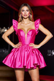 Pink Ruffled Satin A Line Homecoming Dress