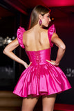 Pink Ruffled Satin A Line Homecoming Dress
