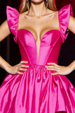 Pink Ruffled Satin A Line Homecoming Dress