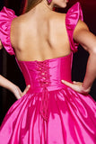 Pink Ruffled Satin A Line Homecoming Dress