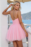 Pink Halter Ruched A Line Homecoming Dress