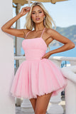 Pink Halter Ruched A Line Homecoming Dress