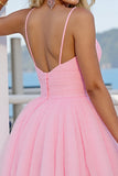 Pink Halter Ruched A Line Homecoming Dress