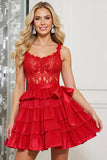 Tiered Red A Line Homecoming Dress with Appliques