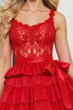 Tiered Red A Line Homecoming Dress with Appliques