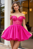Off The Shoulder Corset Pink Homecoming Dress with Appliques