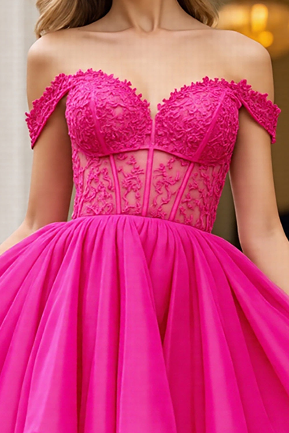 Off The Shoulder Corset Pink Homecoming Dress with Appliques