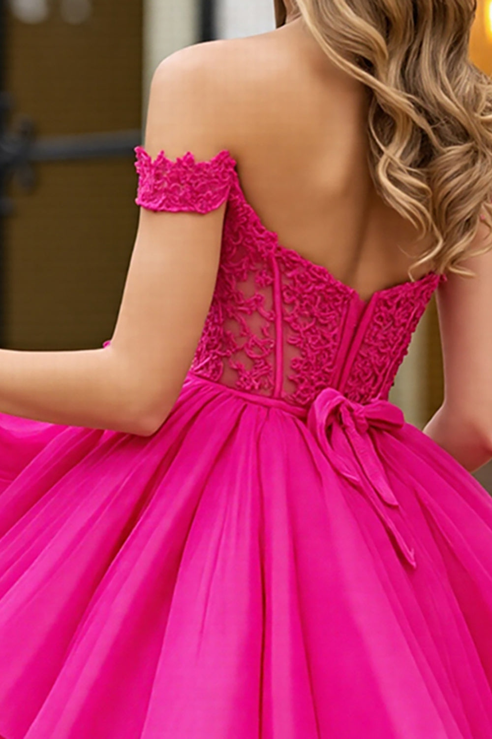 Off The Shoulder Corset Pink Homecoming Dress with Appliques