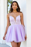 Lilac Corset A Line Short Homecoming Dress with Appliques